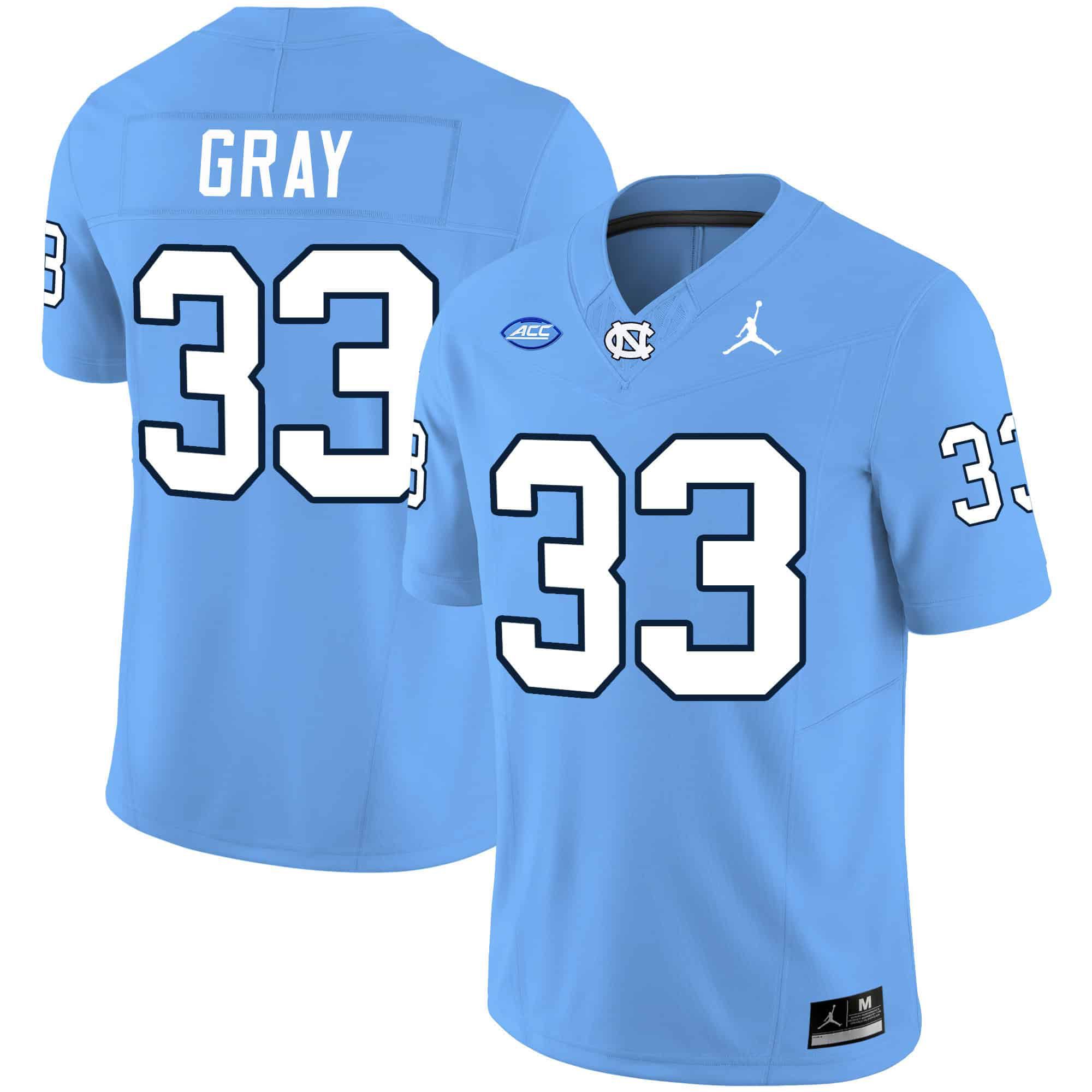 Men North Carolina Tar Heels #33 Gray Light Blue 2024 Vapor Limited NCAA Jersey style 1